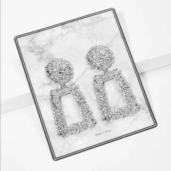 Open Rectangle Textured Drop Earrings - Picture 1 of 10